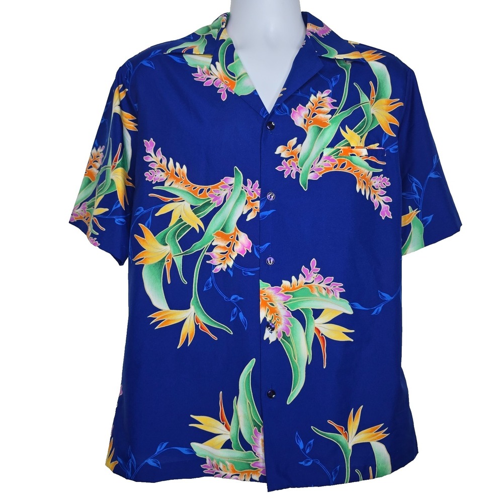 Vintage 70s 80s Hilo Hattie Mens Shirt Large Polyester Hawaiian Button Paradise